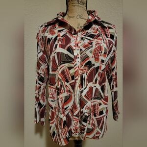 Essentials by Milano Red and Black Geometric Blouse